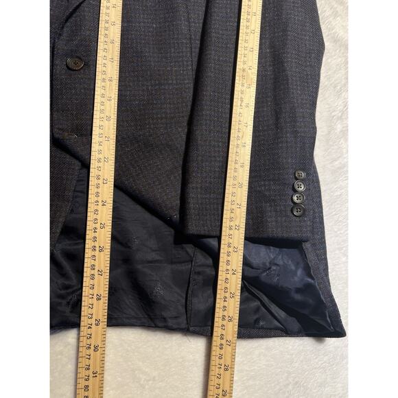 Jos A Bank Reserve 46S Blue Burgundy Check Plaid Italian Wool Sport Coat Flannel - Picture 13 of 14